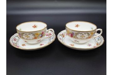 ドイツ　ドレスデン　シューマン ババリア　SCHUMANN BAVARIA　 フラワー　美しい金彩のデザインが華やかな雰囲気を醸し出すティーカップ&ソーサー5客セット(C&S、花、洋食器)(R-074619)