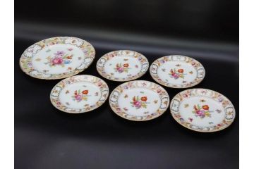 ドイツ　ドレスデン　シューマン ババリア　SCHUMANN BAVARIA　 金彩　フラワー　華やかな花たちが食卓に彩を与えるプレート6枚セット(大小、皿、洋食器)(R-074620)