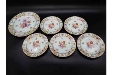 ドイツ　ドレスデン　シューマン ババリア　SCHUMANN BAVARIA　 金彩　フラワー　華やかな花たちが食卓に彩を与えるプレート6枚セット(大小、皿、洋食器)(R-074620)