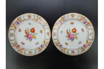 ドイツ　ドレスデン　シューマン ババリア　SCHUMANN BAVARIA　 金彩　フラワー　華やかな花たちが食卓に彩を与えるプレート6枚セット(大小、皿、洋食器)(R-074620)