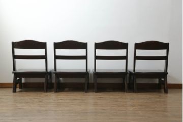 中古　北海道民芸家具　#694高座椅子　希少な絶版品! シックで落ち着いた空間づくりに活躍する高座卓ダイニングセット(ダイニングテーブル、4人掛け、4P、ダイニングチェア、板座チェア、椅子、イス、いす、食卓)(R-074635)