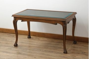 中古　美品　イタリア高級家具　メデア(Medea)　品のある佇まいが美しいガラストップセンターテーブル(ローテーブル、コーヒーテーブル、リビングテーブル)(R-074661)