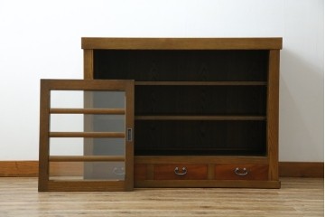 中古　美品!!　国産職人手作り　欅(ケヤキ)材　和モダンな空間づくりにも活躍する高級水屋箪笥サイドボード　(R-074666)