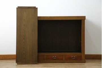 中古　美品!!　国産職人手作り　欅(ケヤキ)材　和モダンな空間づくりにも活躍する高級水屋箪笥サイドボード　(R-074666)