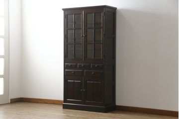 中古　北海道民芸家具　HM160K　洗練された佇まいが上品な食器棚(本箱、戸棚、収納棚、飾り棚、キャビネット)(R-074676)