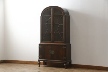 イギリスアンティーク　オーク材　品のある佇まいが美しいアールデコスタイルのキャビネット(戸棚、収納棚、飾り棚、英国)(R-074690)