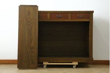 中古　美品!!　国産職人手作り　欅(ケヤキ)材　和モダンな空間作りにも活躍する高級水屋箪笥　(R-074696)
