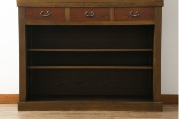 中古　美品!!　国産職人手作り　欅(ケヤキ)材　和モダンな空間作りにも活躍する高級水屋箪笥　(R-074696)