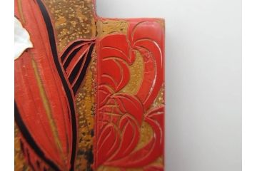 べっ甲(鼈甲)　蒔絵　竹　良生銘　百合螺鈿　和の趣溢れる帯留め2個セット(ブローチ、帯締め、着物道具、和装小物、アクセサリー)(R-074710)