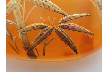 べっ甲(鼈甲)　蒔絵　竹　良生銘　百合螺鈿　和の趣溢れる帯留め2個セット(ブローチ、帯締め、着物道具、和装小物、アクセサリー)(R-074710)