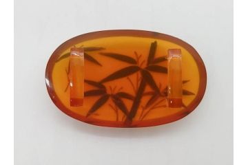 べっ甲(鼈甲)　蒔絵　竹　良生銘　百合螺鈿　和の趣溢れる帯留め2個セット(ブローチ、帯締め、着物道具、和装小物、アクセサリー)(R-074710)
