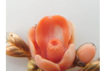 珊瑚　桜　K18　エレガントなデザインが素敵な帯留め(サンゴ、帯締め、着物道具、和装小物、アクセサリー)(R-074711)