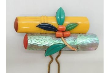 アンティーク　ビンテージ　螺鈿　珊瑚　翡翠　簪7本セット(サンゴ、ヒスイ、かんざし、和装小物、髪飾り、アクセサリー、玉簪、バチ型、平打ち簪、ヴィンテージ)(R-074716)