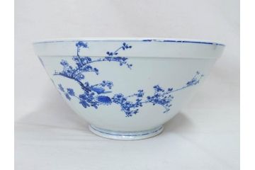 川本半助　瀬戸染付　花鳥文　約38cm　1尺2寸皿　手描きの味わいが魅力的なすり鉢(和食器、一尺二寸)(R-074717)