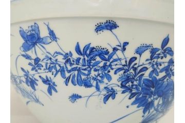 川本半助　瀬戸染付　花鳥文　約38cm　1尺2寸皿　手描きの味わいが魅力的なすり鉢(和食器、一尺二寸)(R-074717)