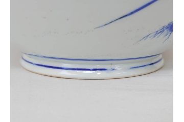 川本半助　瀬戸染付　花鳥文　約38cm　1尺2寸皿　手描きの味わいが魅力的なすり鉢(和食器、一尺二寸)(R-074717)