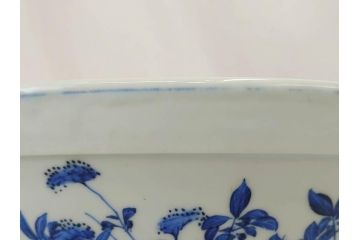 川本半助　瀬戸染付　花鳥文　約38cm　1尺2寸皿　手描きの味わいが魅力的なすり鉢(和食器、一尺二寸)(R-074717)