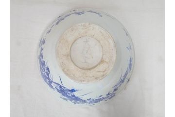 川本半助　瀬戸染付　花鳥文　約38cm　1尺2寸皿　手描きの味わいが魅力的なすり鉢(和食器、一尺二寸)(R-074717)