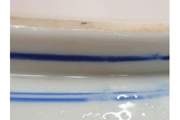 川本半助　瀬戸染付　花鳥文　約38cm　1尺2寸皿　手描きの味わいが魅力的なすり鉢(和食器、一尺二寸)(R-074717)