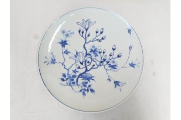 真陶園　川本半助　瀬戸染付　約39cm　1尺3寸皿　繊細な絵付けが落ち着いた雰囲気を醸し出す大皿(和皿、和食器、半介、一尺三寸)(R-074718)