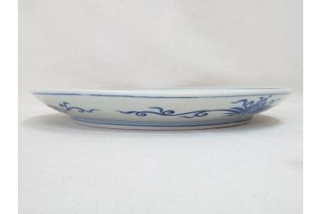 真陶園　川本半助　瀬戸染付　約39cm　1尺3寸皿　繊細な絵付けが落ち着いた雰囲気を醸し出す大皿(和皿、和食器、半介、一尺三寸)(R-074718)