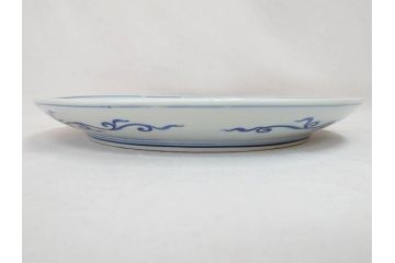 真陶園　川本半助　瀬戸染付　約39cm　1尺3寸皿　繊細な絵付けが落ち着いた雰囲気を醸し出す大皿(和皿、和食器、半介、一尺三寸)(R-074718)