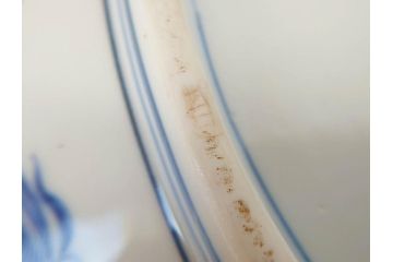 真陶園　川本半助　瀬戸染付　約39cm　1尺3寸皿　繊細な絵付けが落ち着いた雰囲気を醸し出す大皿(和皿、和食器、半介、一尺三寸)(R-074718)
