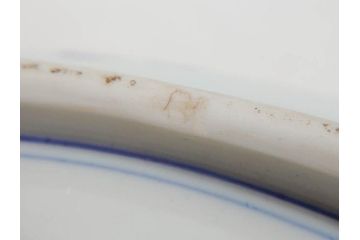 真陶園　川本半助　瀬戸染付　約39cm　1尺3寸皿　繊細な絵付けが落ち着いた雰囲気を醸し出す大皿(和皿、和食器、半介、一尺三寸)(R-074718)