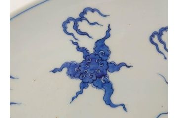 真陶園　川本半助　瀬戸染付　龍　約41cm　1尺3寸皿　職人による丁寧な絵付けに魅了される大皿(和皿、和食器、一尺三寸)(R-074719)