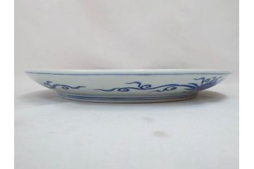 真陶園　川本半助　瀬戸染付　龍　約41cm　1尺3寸皿　職人による丁寧な絵付けに魅了される大皿(和皿、和食器、一尺三寸)(R-074719)