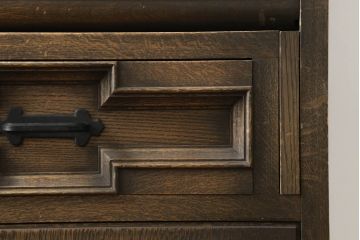 和製ビンテージ　神戸洋家具　オーク材　特徴あるデザインが素敵なライティングビューロー(ワークデスク、簿記机、収納棚、戸棚、在宅用、在宅ワーク用、引き出し、ヴィンテージ)(R-074743)