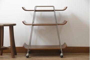 和製ビンテージ　ミッドセンチュリーな雰囲気がおしゃれなキッチンワゴン(キャスターワゴン、キッチンラック、トロリー、飾り棚、ヴィンテージ)(R-074756)