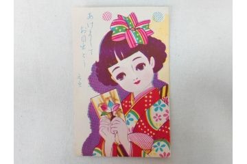 昭和レトロ　新年はがき　女の子　男の子　200枚×2箱セット(絵葉書、年賀状、ハガキ、箱付き、計400枚、8種類、振袖、スキー、凧)(R-074796)