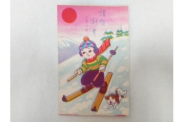 昭和レトロ　新年はがき　女の子　男の子　200枚×2箱セット(絵葉書、年賀状、ハガキ、箱付き、計400枚、8種類、振袖、スキー、凧)(R-074796)