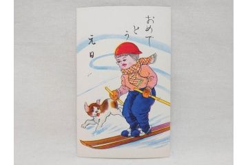 昭和レトロ　新年はがき　新年絵葉書　特製　松盛堂発行　各種取合　88枚&200枚セット(年賀状、ハガキ、箱付き、女の子、男の子、振袖、スキー、凧、動物)(R-074797)