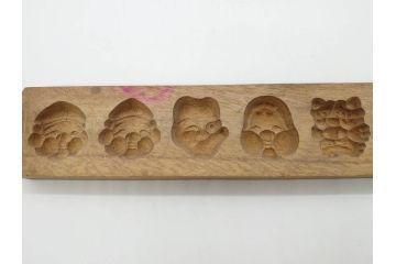 アンティーク雑貨　羽子板型　菓子型15点セット(菓子木型、木製、大黒天、ひょっとこ、おかめ、鬼、牡丹、菊菱)(R-074807)