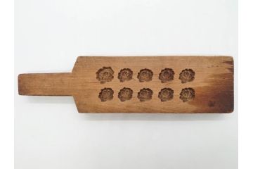 アンティーク雑貨　羽子板型　菓子型15点セット(菓子木型、木製、大黒天、ひょっとこ、おかめ、鬼、牡丹、菊菱)(R-074807)
