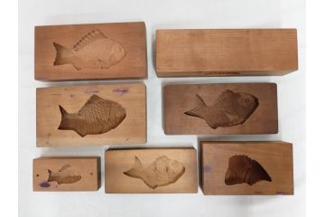 アンティーク雑貨　魚　鯛　菓子型7点セット(菓子木型、木製、鯉、タイ)(R-074808)
