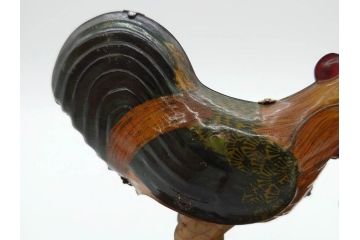 ジャンク品　戦前　ブリキのおもちゃ　鶏にエサをあげる少年　東洋堂　日本製(ゼンマイ式玩具、にわとり、ニワトリ、鳥、当時物)(R-074812)
