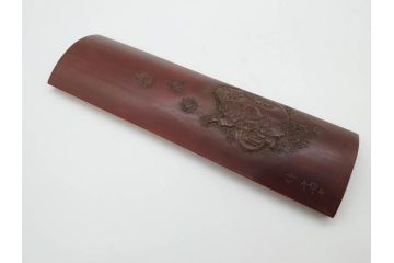 竹工芸　竹斎刀?　緻密な彫りが見事な茶合(煎茶道具、茶器、茶量、茶則、茶計、仙媒、木箱付き)(R-074813)