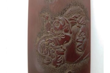 竹工芸　竹斎刀?　緻密な彫りが見事な茶合(煎茶道具、茶器、茶量、茶則、茶計、仙媒、木箱付き)(R-074813)