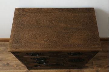 中古　高級品　国産工芸家具　躍動感ある龍の金具が魅力的なからくり付き総桐民芸箪笥(総桐箪笥、総桐たんす、和箪笥、収納タンス、整理タンス、引き出し)(R-074842)