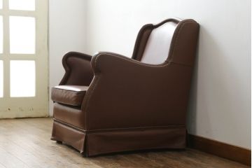中古　スペイン製　バロッサバレンティ(VARO,S.A. VALENTI)　本革の味わい深い風合いが魅力の1人掛けソファ(一人掛けソファ、1P、アームソファ、レザーソファ)(R-074845)