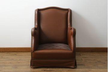 中古　スペイン製　バロッサバレンティ(VARO,S.A. VALENTI)　本革の味わい深い風合いが魅力の1人掛けソファ(一人掛けソファ、1P、アームソファ、レザーソファ)(R-074845)