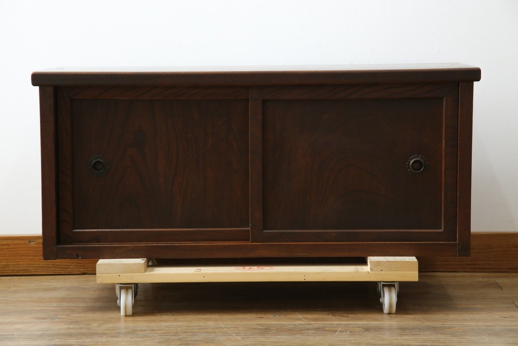 和製アンティーク　三方欅(ケヤキ)材　引き出し付きのシンプルなローボード　(R-074848)