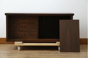 和製アンティーク　三方欅(ケヤキ)材　引き出し付きのシンプルなローボード　(R-074848)