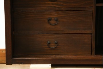 和製アンティーク　三方欅(ケヤキ)材　引き出し付きのシンプルなローボード　(R-074848)