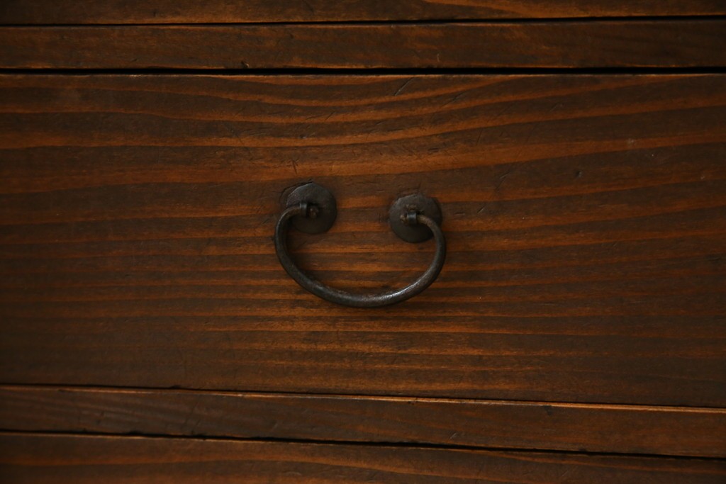 和製アンティーク　三方欅(ケヤキ)材　引き出し付きのシンプルなローボード　(R-074848)