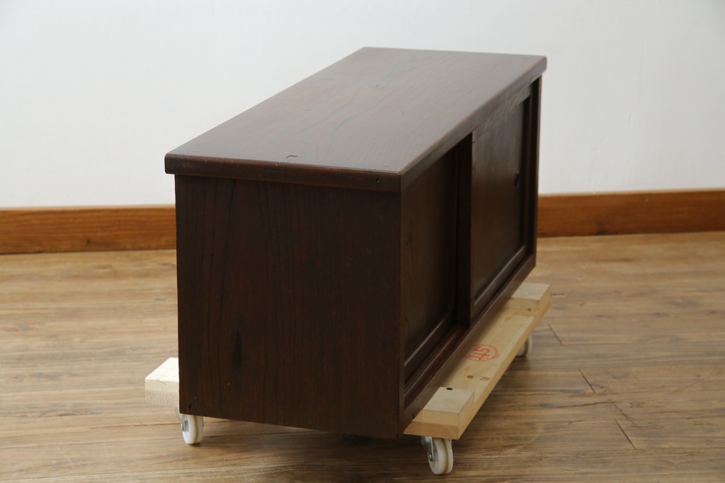 和製アンティーク　三方欅(ケヤキ)材　引き出し付きのシンプルなローボード　(R-074848)