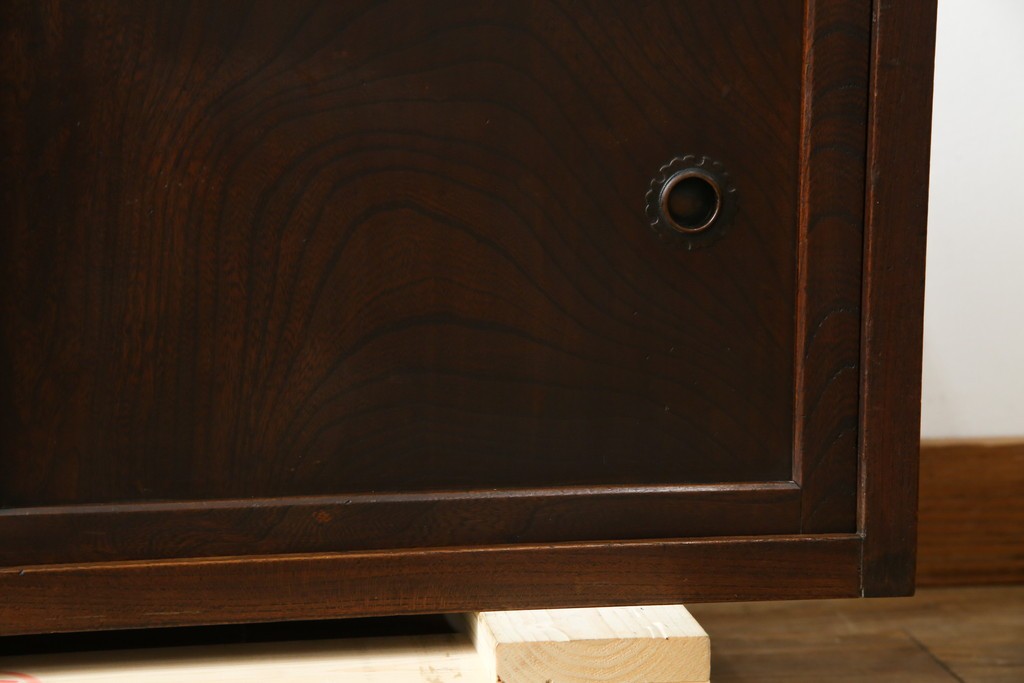 和製アンティーク　三方欅(ケヤキ)材　引き出し付きのシンプルなローボード　(R-074848)